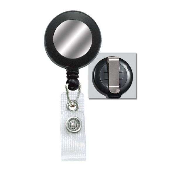 Poza cu Badge cu tambur negru cu clemă de curea, curea și autocolant argintiu. 60270175