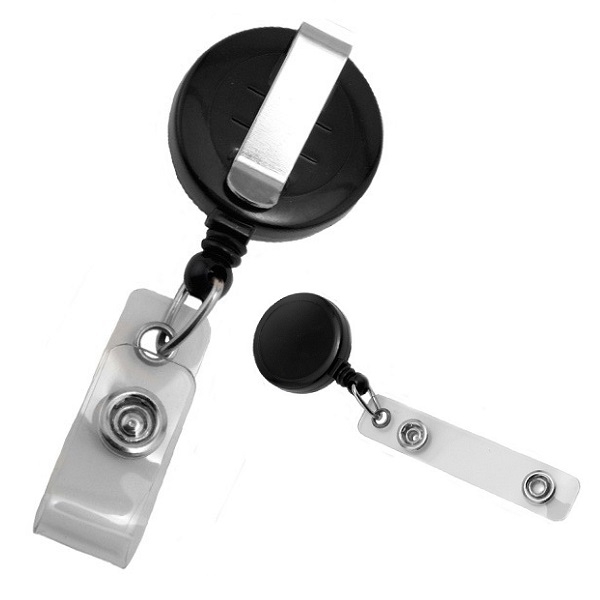 Poza cu Moschetă rotativă pentru ecuson de identificare, neagră, cu clemă de centură și bandă de 22 mm, care poate fi imprimată. 60270178