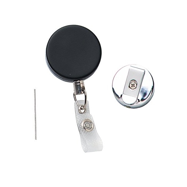 Poza cu Black heavy duty ID badge reel with wire / steel cord / cable, belt clip and strap clip. 60270144 (DE,SE,NO,FI,RO,PL)