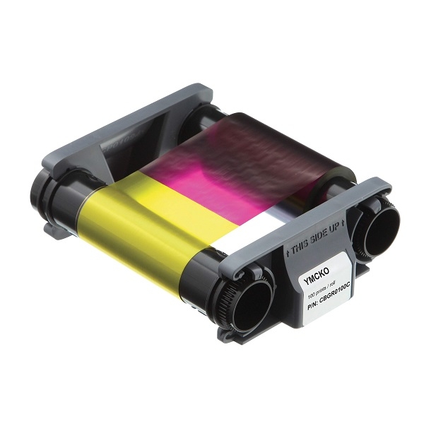 Picture of Evolis CBGR0100C badgy 100 / 200 4-color ribbon/dye film (YMCKO) 100 print. Evolis CBGR0100C