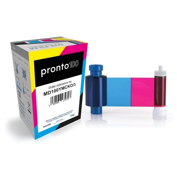 Poza cu Magicard Pronto100 4-color ribbon / dye film (YMCKO) - 100 print 5-panel. Original. Magicard MD100YMCKO/3. MD100YMCKO3 (DE,SE,NO,FI,RO,PL)