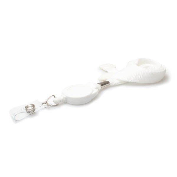 Poza cu White 16 mm tubular breakaway lanyards with attached yoyo card reel and clear vinyl strap. 60270642 (DE,SE,NO,FI,RO,PL)