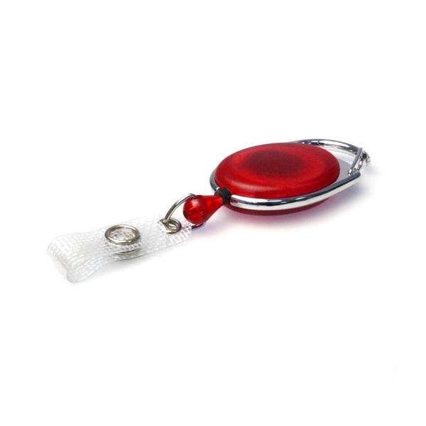 Poza cu Red translucent carabiner ID badge reel with reinforced strap. 60270233 (DE,SE,NO,FI,RO,PL)