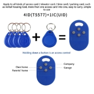 Poza cu Blue RFID rewriteable multi Key fob 4 x 125 KHZ T5577 EM ID and magic writeable IC 13.56 Mhz. Keyfob tag. 70102978 (DE,SE,NO,FI,RO,PL)