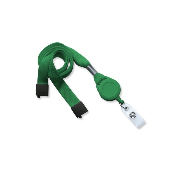 Poza cu Green 16 mm flat tubular breakaway lanyards with attached yoyo card reel and clear vinyl strap. 60270626 (DE,SE,NO,FI,RO,PL)