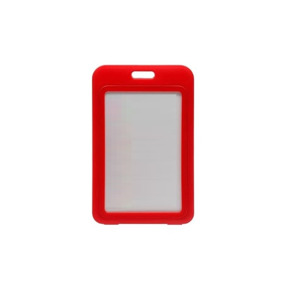 Picture of Red 86x54 mm Card holder / carrying case hard plastic / Badge holder. Clear on both sides. (vertical / portrait). 60270345