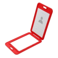 Picture of Red 86x54 mm Card holder / carrying case hard plastic / Badge holder. Clear on both sides. (vertical / portrait). 60270345