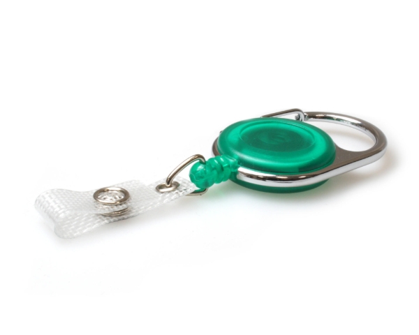 Poza cu Green translucent carabiner ID badge reel with reinforced strap. 60270234 (DE,SE,NO,FI,RO,PL)
